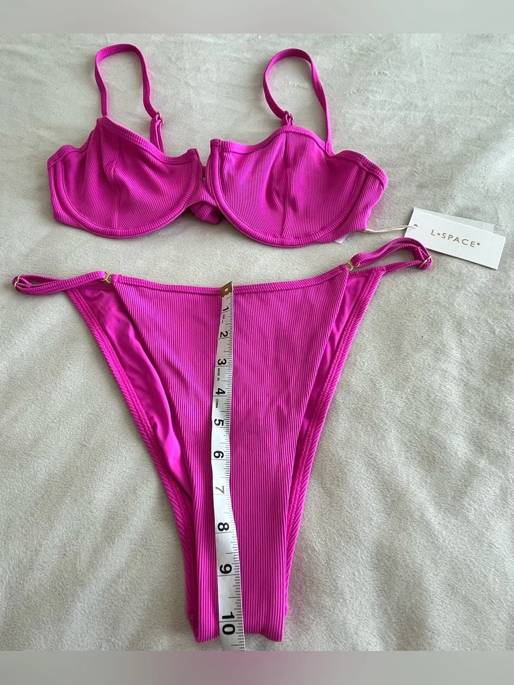 L*Space Bikini Set Hunter Top & Remi Bitsy Bottom Large Bright Fuchsia Swimwear